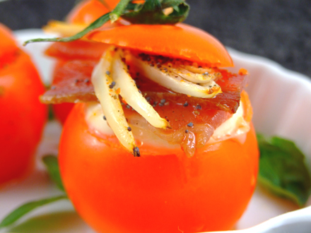 Warm Stuffed Tomatoes with Cheese, Ham & Onion