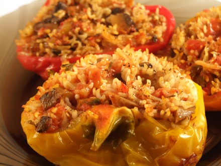 Vegan Stuffed Bell Peppers with Mixed Vegetables and Rice