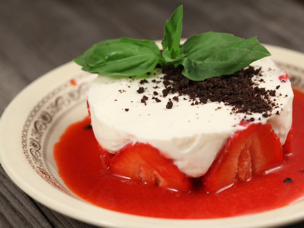 Sophisticated Goat Cheese Dessert with Strawberry Coulis — Elegant and Refreshingly Delicious