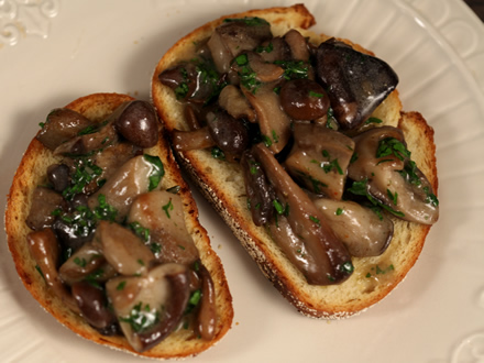 Mushroom Bruschetta to Share — Perfect with Your Choice of Wine: Chardonnay or Pinot Noir