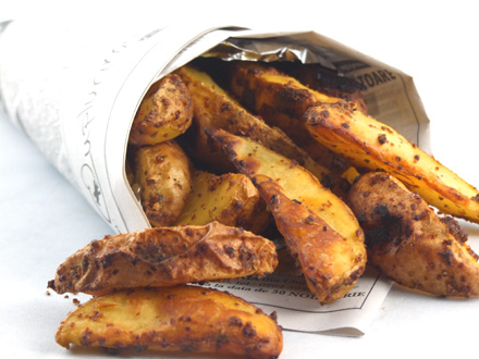 Crispy Mustard Potato Wedges with Herbs