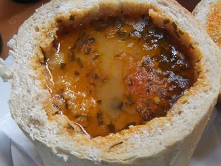 TRADITIONAL TRANSYLVANIAN BEAN SOUP SERVED IN BREAD BOWLS