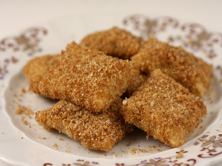 PLUM JAM DUMPLINGS WITH CARAMELIZED BREADCRUMB AND NUT TOPPING