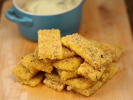 CORNMEAL CROQUETTES WITH AVOCADO SAUCE