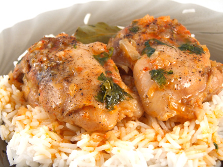 TRADITIONAL GREEK CHICKEN STEW WITH ONIONS (ARPEGIC) — SERVED WITH RICE