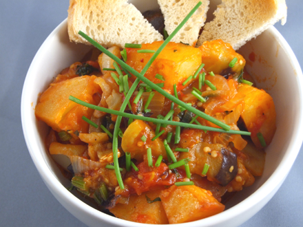 VEGETABLE STEW WITH EGGPLANT, POTATOES, AND TOMATO SAUCE