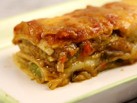 LIGHT LASAGNA WITH ROASTED VEGETABLES AND PESTO
