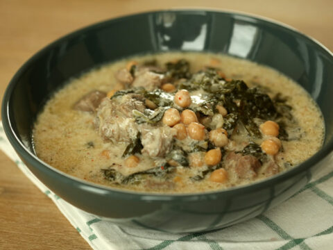 LAMB AND CHICKPEA STEW WITH SWISS CHARD, YOGURT, AND AROMATIC HERBS