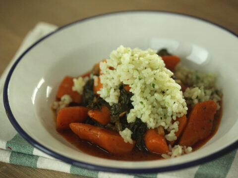 SIMPLE GARDEN VEGETABLES: NEW CARROTS WITH SWISS CHARD AND HERBED RICE