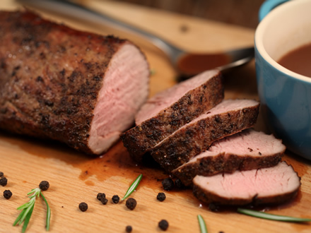 Veal Tenderloin with Porcini and Rosemary, Red Wine Sauce