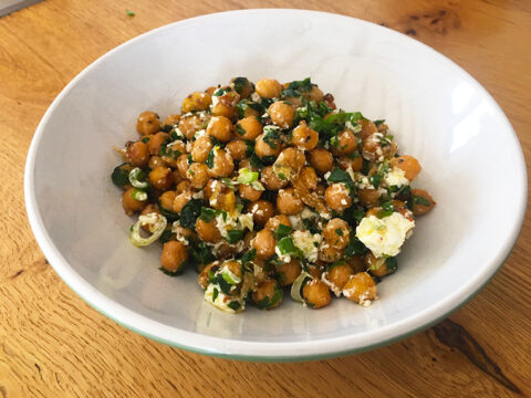 QUICK GARLICKY CHICKPEAS WITH WILD GARLIC AND GOAT CHEESE
