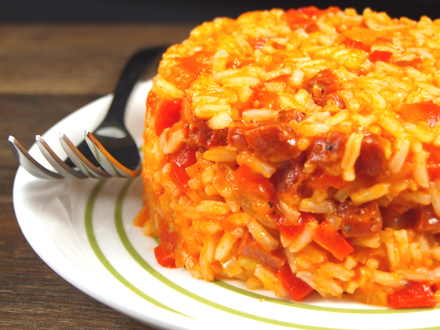 QUICK RED PEPPER DRESSING RISOTTO WITH SPICY SAUSAGE