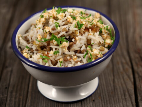 SIMPLE ARABIC-INSPIRED MUJADDARA WITH TURKISH SPICES AND FETA CHEESE