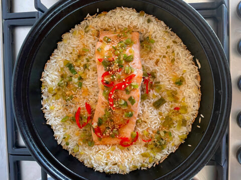 One-Pot Oven-Baked Salmon with Aromatic Basmati Rice